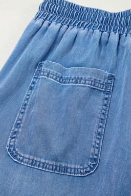 image-Beau Blue Drawstring Elastic Waist Pocketed Loose Denim Pants