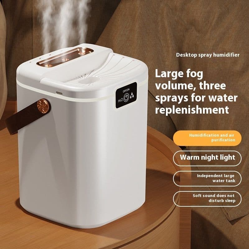 image-Household Air Humidifier - 2.5L USB Square Mist Maker with LED Light