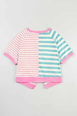 image-Pink Stripe Contrast Patchwork Oversized T-Shirt