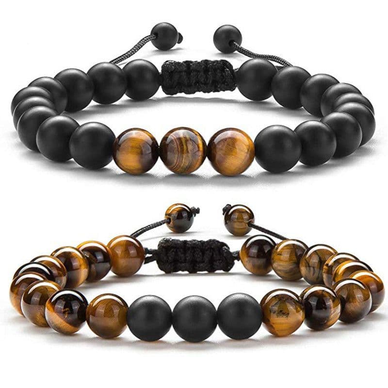 image-Tiger Eye Couple Bracelets Matte Black Agate Beads Bracelet