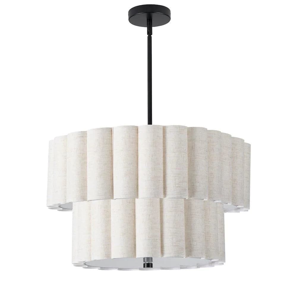image-4 Light Matte Black 2 Tier Pendant w/ Flax Scallop Shades