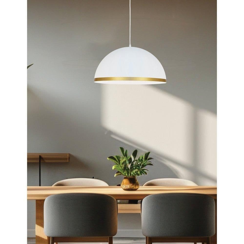 image-1 Light Incandescent Pendant Matte White with Gold Trim