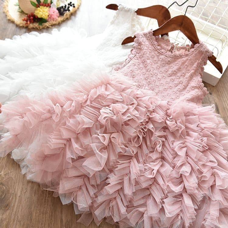 image-Autumn And Winter Explosions Hollow Children's Skirt Lace Long-sleeved Girls White Princess Dress Irregular Dress