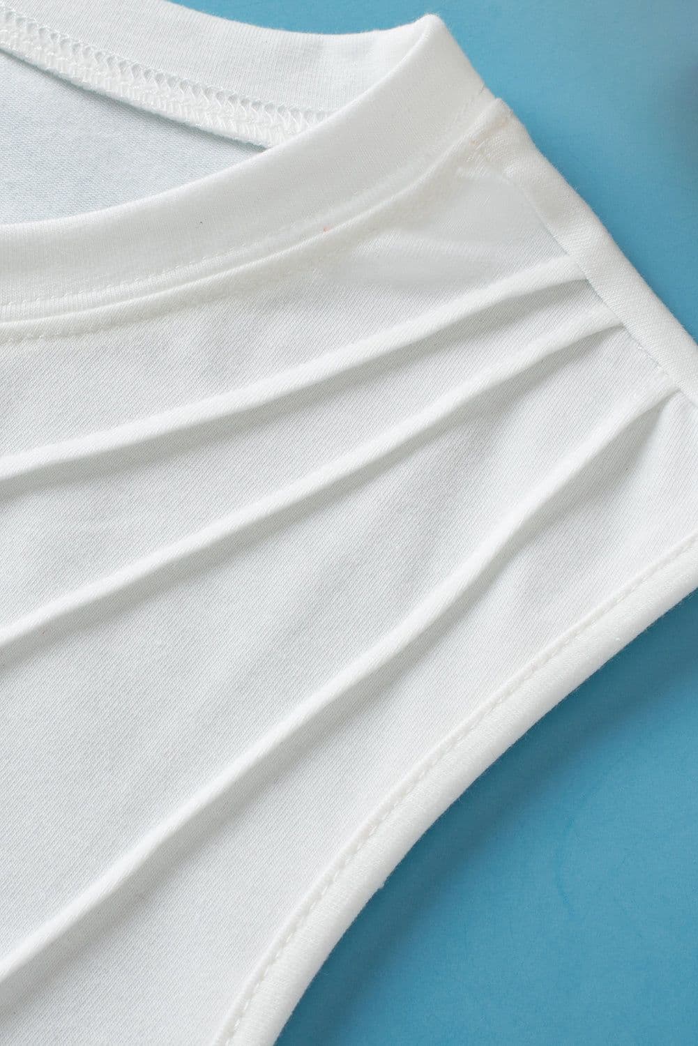 image-White Crew Neck Pleated Tank Top