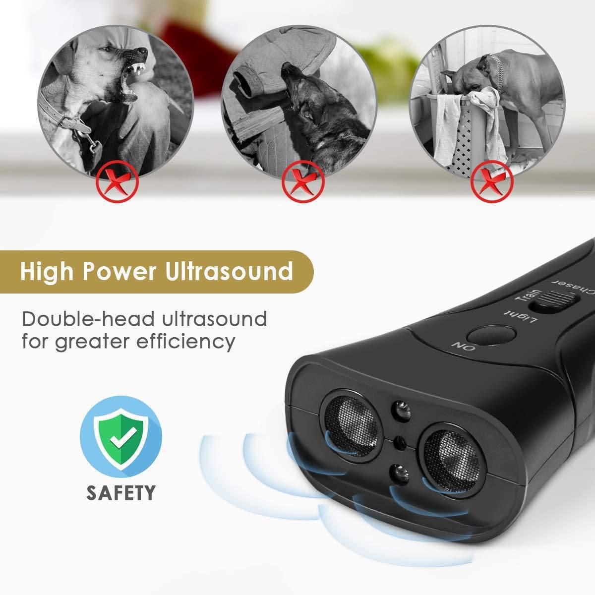 image-Amazon hot-selling pet supplies double horn laser dog training device ultrasonic double head dog repeller dogrepeler