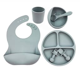 image-Baby Cutlery Set Silicone Bib Silicone Cup Spoon