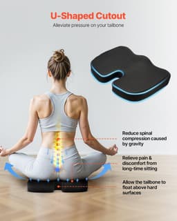 image-VEVOR Seat Cushion, Cooling Gel + Memory Foam Seat Cushion, Pressure-Relief Wheelchair Seat Pad with U-Shaped Cutout & Removable Cover, Lightweight and Portable for Travel, Car, Office, Airplane
