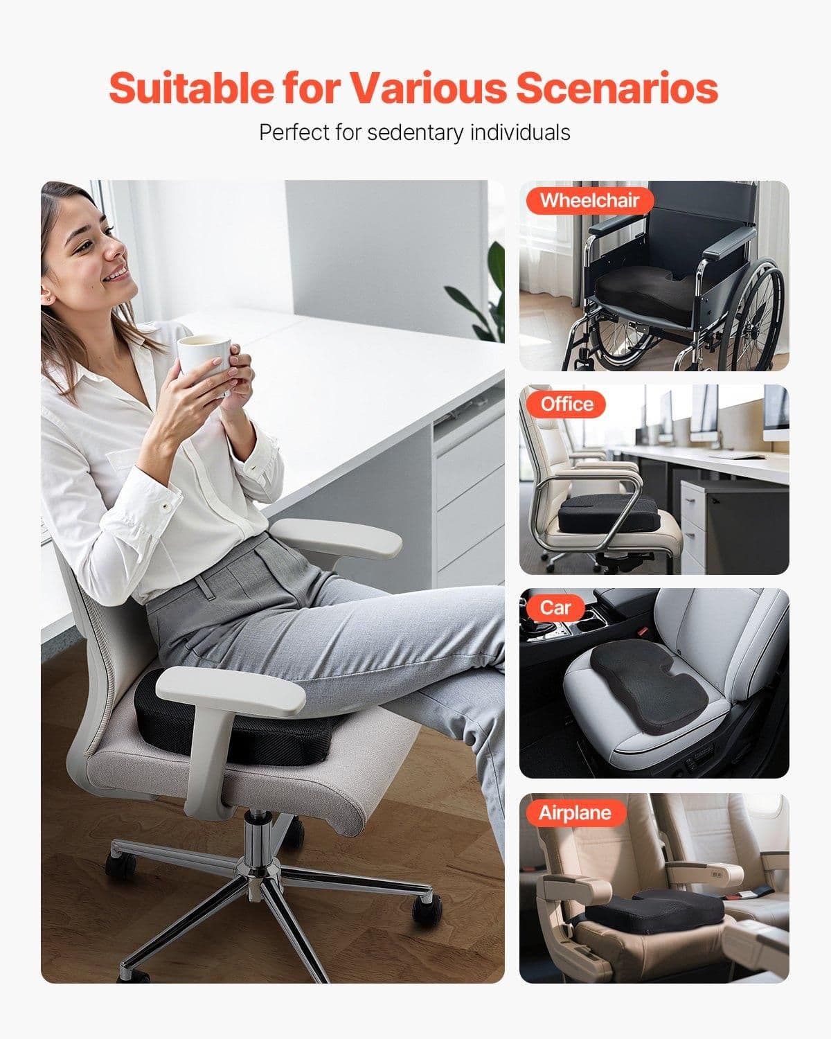 image-VEVOR Seat Cushion, Cooling Gel + Memory Foam Seat Cushion, Pressure-Relief Wheelchair Seat Pad with U-Shaped Cutout & Removable Cover, Lightweight and Portable for Travel, Car, Office, Airplane