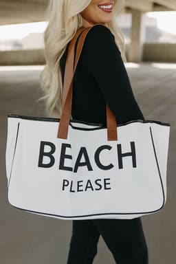 image-Beach Please Canvas Tote Bag - White Large 50cm
