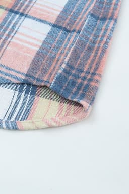 image-Shacket with Pink/Black Plaid Flap Pockets - Chic Style, Loose Fit (65 characters)