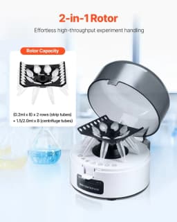 image-VEVOR Mini Centrifuge Machine, 3013xg RCF Electric Laboratory Centrifuge Machine with 2-in-1 Rotor for 0.2/1.5/2ml Tube Capacity, Fixed Speed 7000r/min, Low Noise, Widely Used in Various Experiments