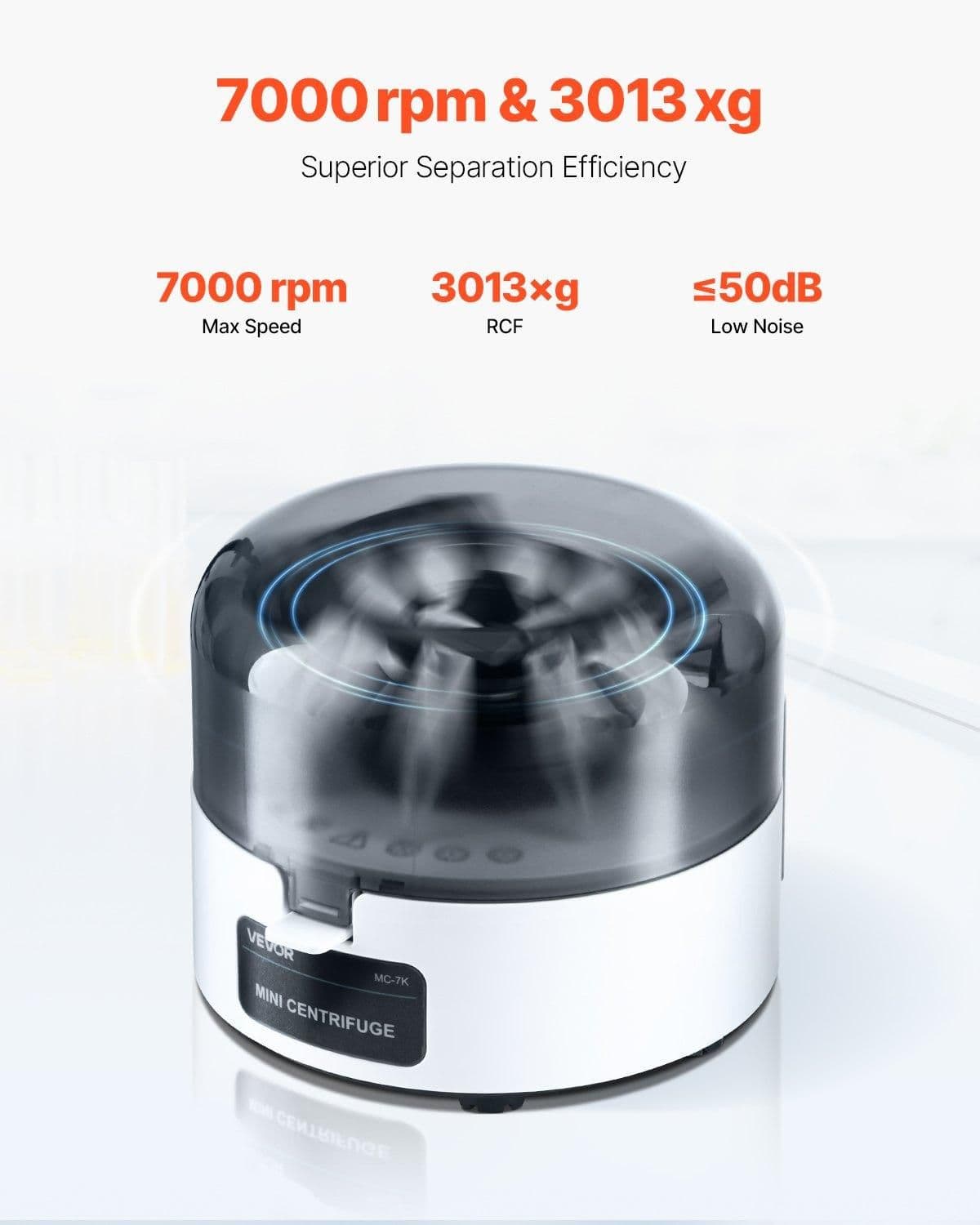 image-VEVOR Mini Centrifuge Machine, 3013xg RCF Electric Laboratory Centrifuge Machine with 2-in-1 Rotor for 0.2/1.5/2ml Tube Capacity, Fixed Speed 7000r/min, Low Noise, Widely Used in Various Experiments