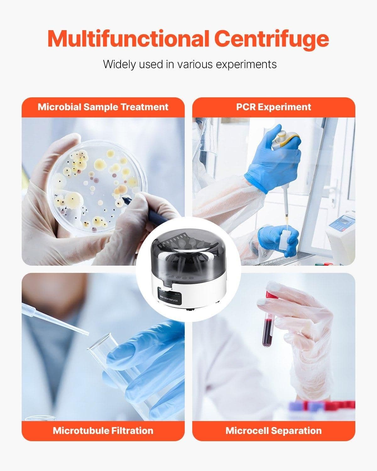 image-VEVOR Mini Centrifuge Machine, 3013xg RCF Electric Laboratory Centrifuge Machine with 2-in-1 Rotor for 0.2/1.5/2ml Tube Capacity, Fixed Speed 7000r/min, Low Noise, Widely Used in Various Experiments