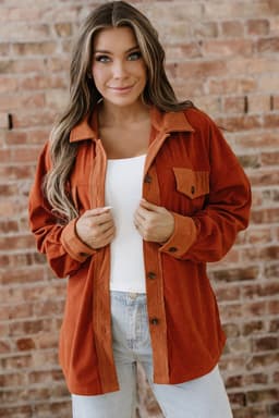 image-Gold Flame Velvet Flap Pockets Drop Shoulder Shacket