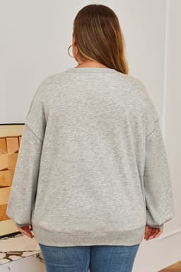 image-Light Grey Plus Size Sweatshirt Thread Embroidered
