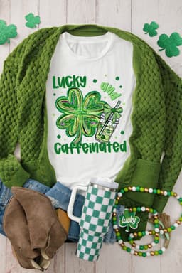 image-St. Patrick's Day Graphic Tee - White Clover & Caffeine Design