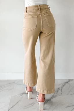 image-Apricot Solid Color Seamed Center Wide Leg Cropped Jeans