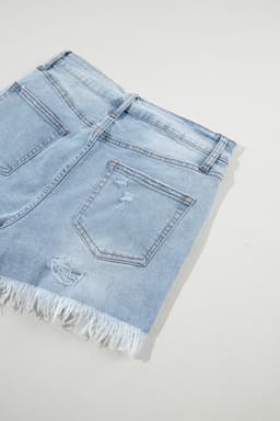image-Light Blue Distressed Denim Shorts - High Waist Ripped
