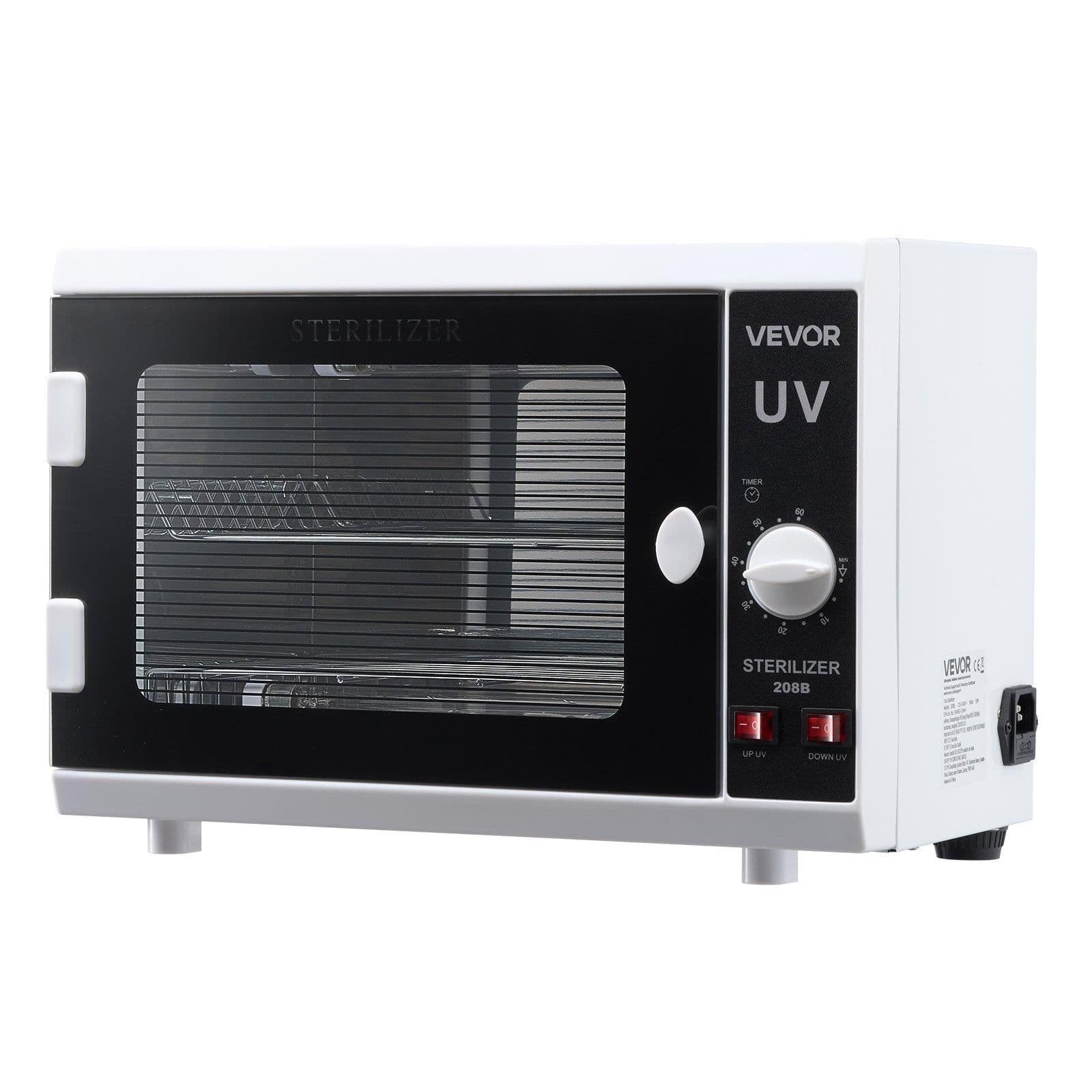 image-VEVOR Nail Tool Cleaning Machine, 12L Large Capacity, Knob Control, Tool Cabinet Cleaner Box with Timer Setting, Tempered Glass Door, 185nm Wavelength, for Labs, Home, Nail Salons, Beauty Salons