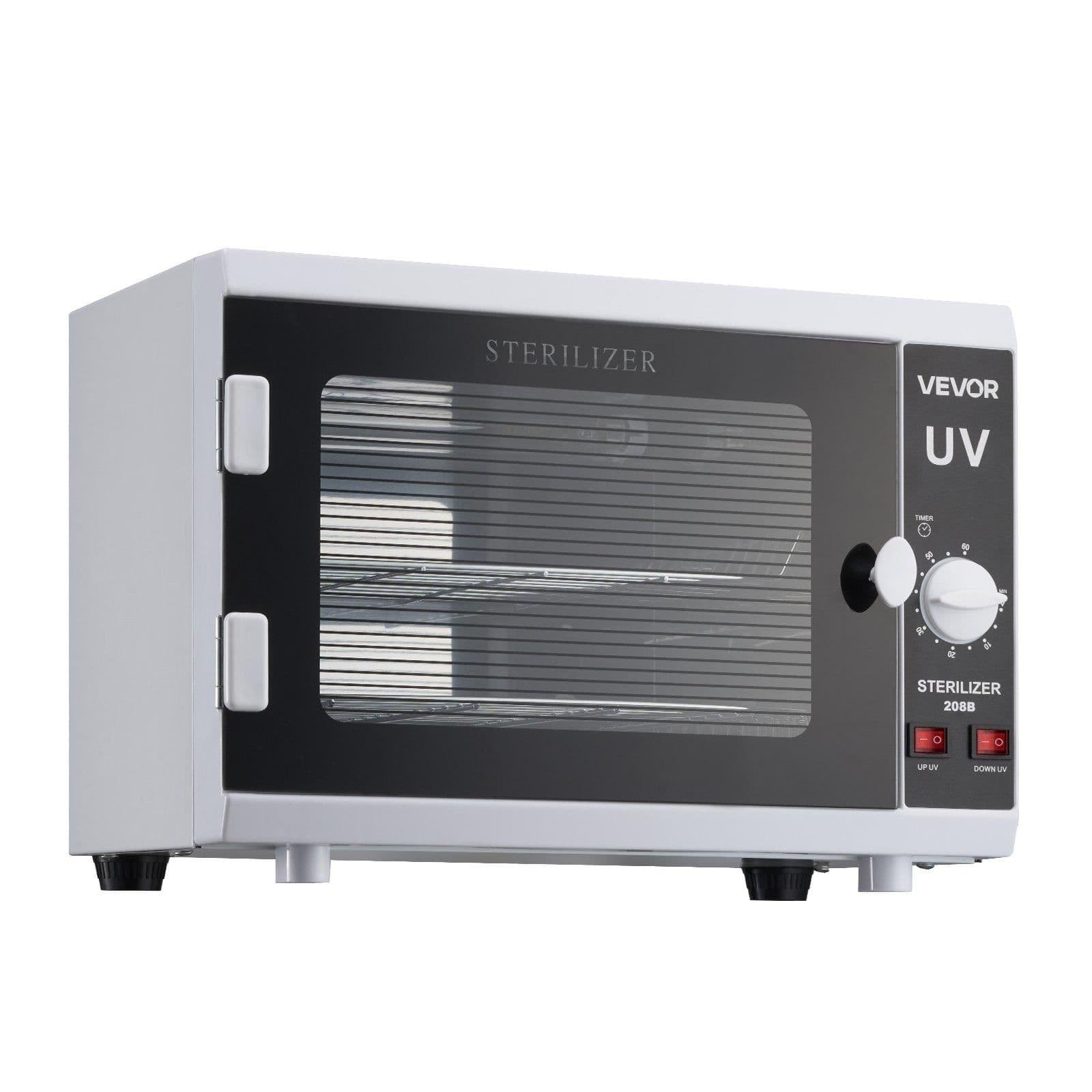 image-VEVOR Nail Tool Cleaning Machine, 12L Large Capacity, Knob Control, Tool Cabinet Cleaner Box with Timer Setting, Tempered Glass Door, 185nm Wavelength, for Labs, Home, Nail Salons, Beauty Salons