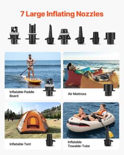 image-VEVOR Paddle Board Pump, 20PSI High Pressure, Rechargeable Battery-Powered, Dual Stage Electric SUP Air Pump with Auto-Off and Deflation Function, Ideal for Inflatable Paddle Board, Tent and Mattress
