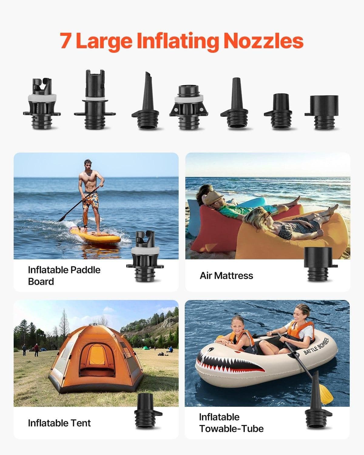 image-VEVOR Paddle Board Pump, 20PSI High Pressure, Rechargeable Battery-Powered, Dual Stage Electric SUP Air Pump with Auto-Off and Deflation Function, Ideal for Inflatable Paddle Board, Tent and Mattress