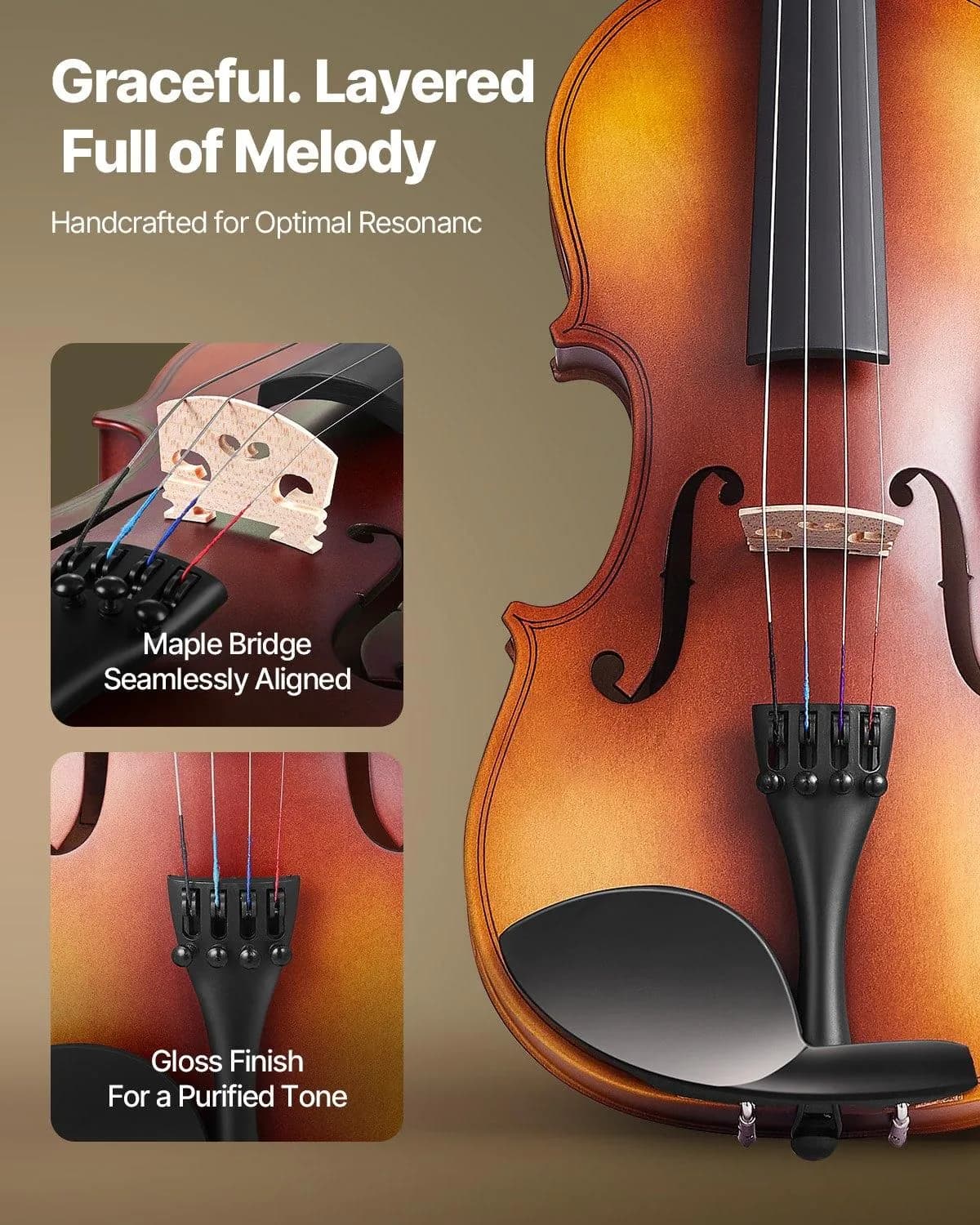 image-VEVOR Violin 4/4 Full Size for Adults, Violin Fiddle Set for Beginners with Hard Case, Rosin, Bow, Shoulder Rest, Bridge, Tuner and Extra Strings, Professional Musical Instruments for Student (Brown)