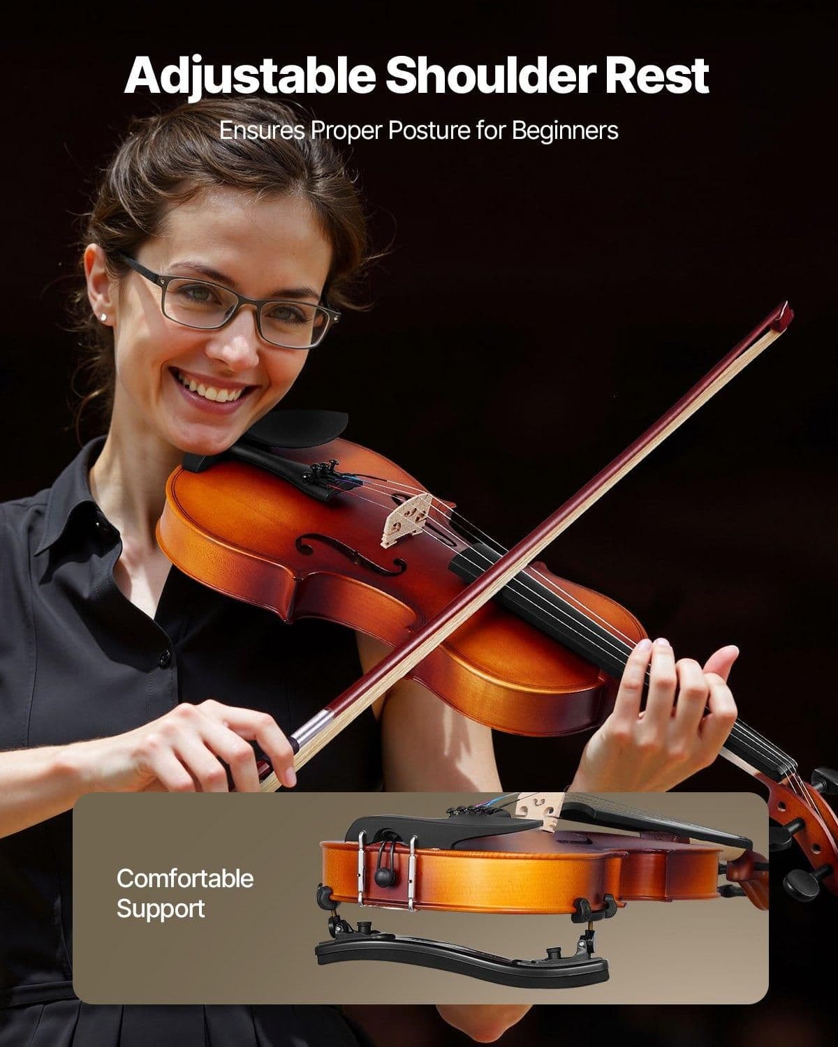 image-VEVOR Violin 4/4 Full Size for Adults, Violin Fiddle Set for Beginners with Hard Case, Rosin, Bow, Shoulder Rest, Bridge, Tuner and Extra Strings, Professional Musical Instruments for Student (Brown)
