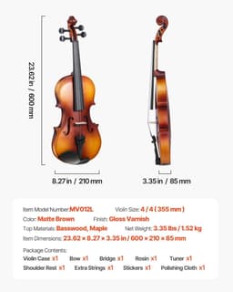 image-VEVOR Violin 4/4 Full Size for Adults, Violin Fiddle Set for Beginners with Hard Case, Rosin, Bow, Shoulder Rest, Bridge, Tuner and Extra Strings, Professional Musical Instruments for Student (Brown)