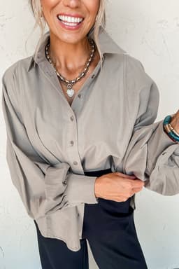 image-High Solid Color Balloon Sleeve Side Slits Loose Fit Shirt