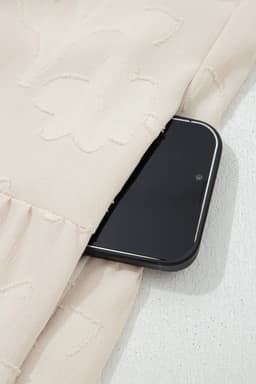 image-Parchment Long Sleeve Notched Neck Jacquard Tiered Mini Dress