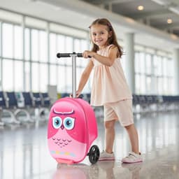 image-VEVOR Ride-on Luggage, 20 L Capacity, 20 Inches Kids Scooter Suitcase with Flash PU Wheels, Adjustable Handle & TPR Non-Slip Grip, Foldable & Lightweight Scooter Luggage for Kids Aged 5+, Pink
