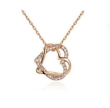 image-Yiwu Fashion Jewelry Factory Jewelry Customized Double Diamond Heart Necklace Earring Set