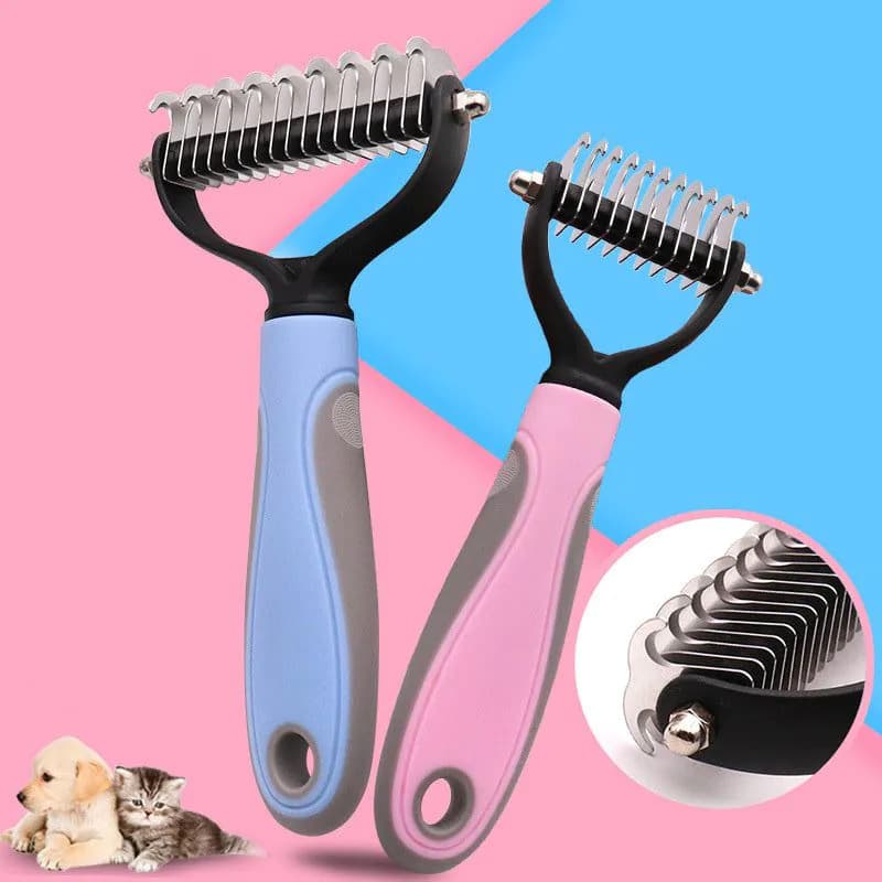 image-Stainless Double-sided Pet Brush Hair Removal Comb Grooming Dematting Dog Grooming Shedding Tools