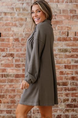 image-Simply Taupe Waffle Knit Tunic Dress