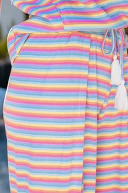 image-Pink Stripe Rainbow Tee Wide Leg Pants Set