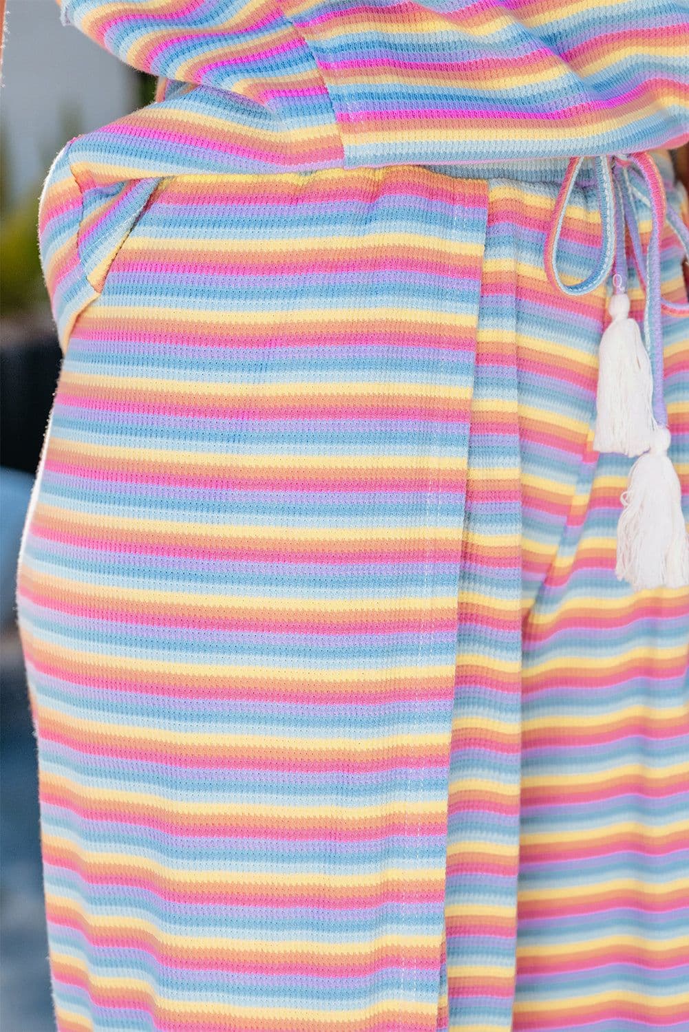 image-Pink Stripe Rainbow Tee Wide Leg Pants Set