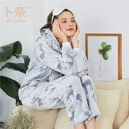 image-Bu Nai Winter Pajamas Set - Flannel V-Neck Long Sleeve