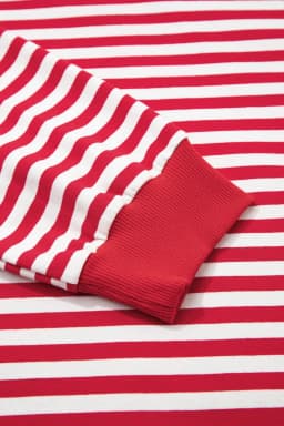 image-Red Stripe V Neck Balloon Sleeve Pullover