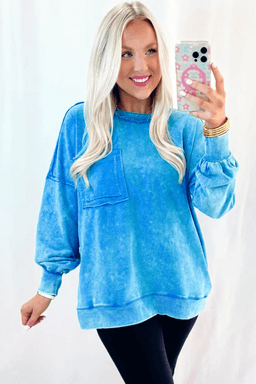 image-Blue Mineral Wash Sweatshirt Raw Seam Pockets