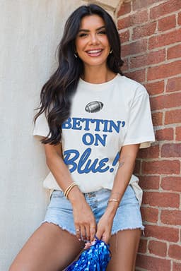 image-Rugby Football Graphic Crewneck T-Shirt - White Blue