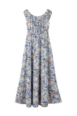 image-Blue Boho Paisley Print Off Shoulder Maxi Dress
