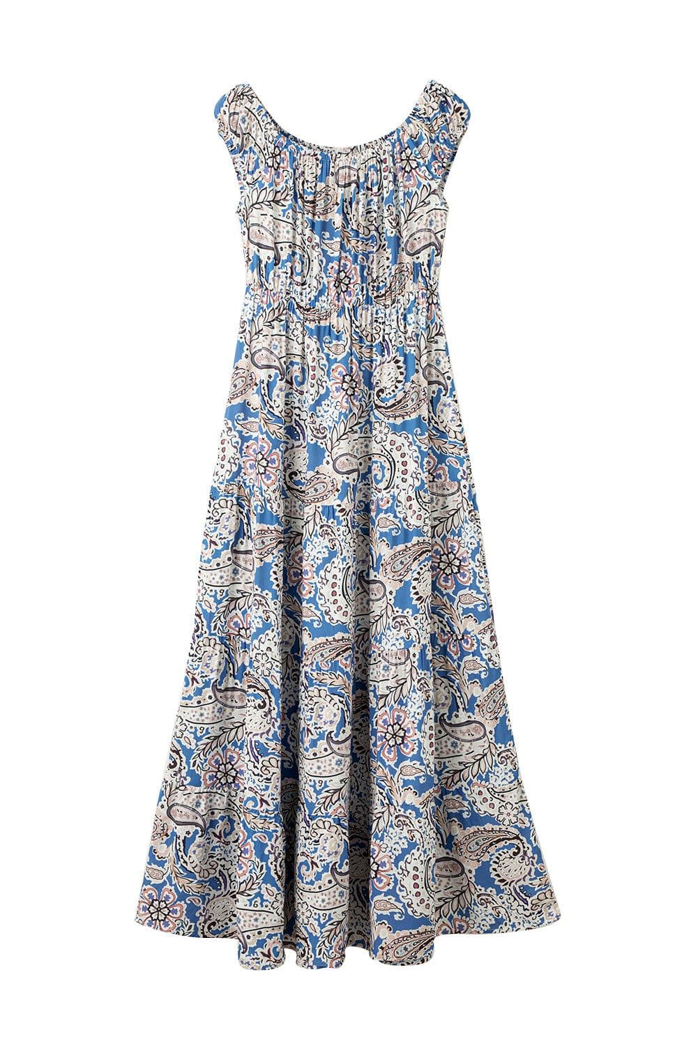 image-Blue Boho Paisley Print Off Shoulder Maxi Dress