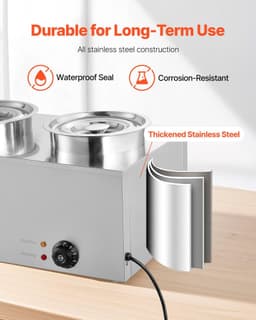 image-VEVOR Electric Soup Warmer, Two 6.34QT Stainless Steel Round Pot with 86~185°F Adjustable Temp, 1200W Commercial Bain Marie Compatible with Pans, Soup Station for Restaurant, Buffet