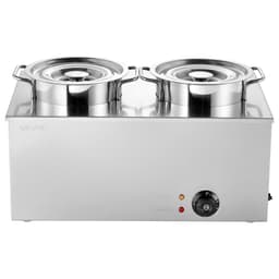 image-VEVOR Electric Soup Warmer, Two 6.34QT Stainless Steel Round Pot with 86~185°F Adjustable Temp, 1200W Commercial Bain Marie Compatible with Pans, Soup Station for Restaurant, Buffet