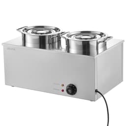 image-VEVOR Electric Soup Warmer, Two 6.34QT Stainless Steel Round Pot with 86~185°F Adjustable Temp, 1200W Commercial Bain Marie Compatible with Pans, Soup Station for Restaurant, Buffet