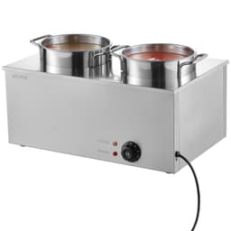 image-VEVOR Electric Soup Warmer, Two 6.34QT Stainless Steel Round Pot with 86~185°F Adjustable Temp, 1200W Commercial Bain Marie Compatible with Pans, Soup Station for Restaurant, Buffet