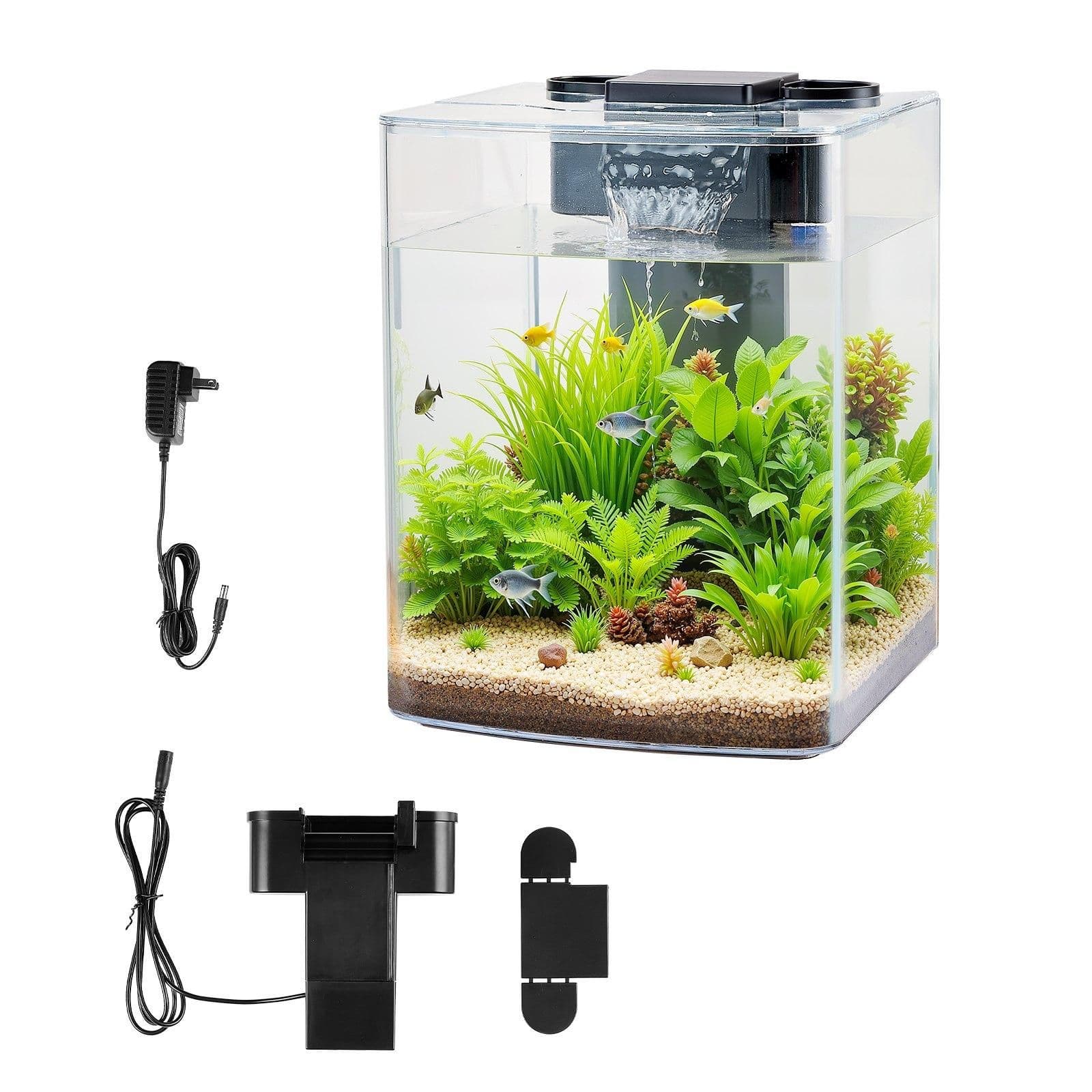 image-VEVOR Fish Tank Aquarium, 2 Gallon Arch Ultra-Clear GPPS Starter Smart Tank Adjustable 3 Color Lighting, Self Cleaning System Fishbowl for Freshwater & Saltwater Fish Home, Office, or Pet Use