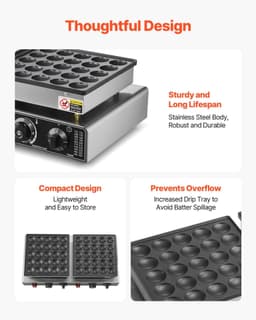 image-VEVOR 50-Piece Mini Dutch Pancake Maker - 1800W Stainless Steel