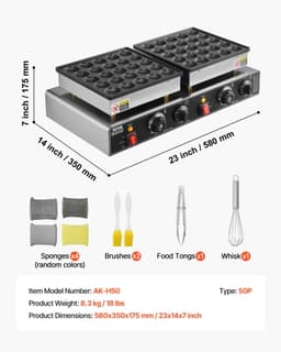 image-VEVOR 50-Piece Mini Dutch Pancake Maker - 1800W Stainless Steel